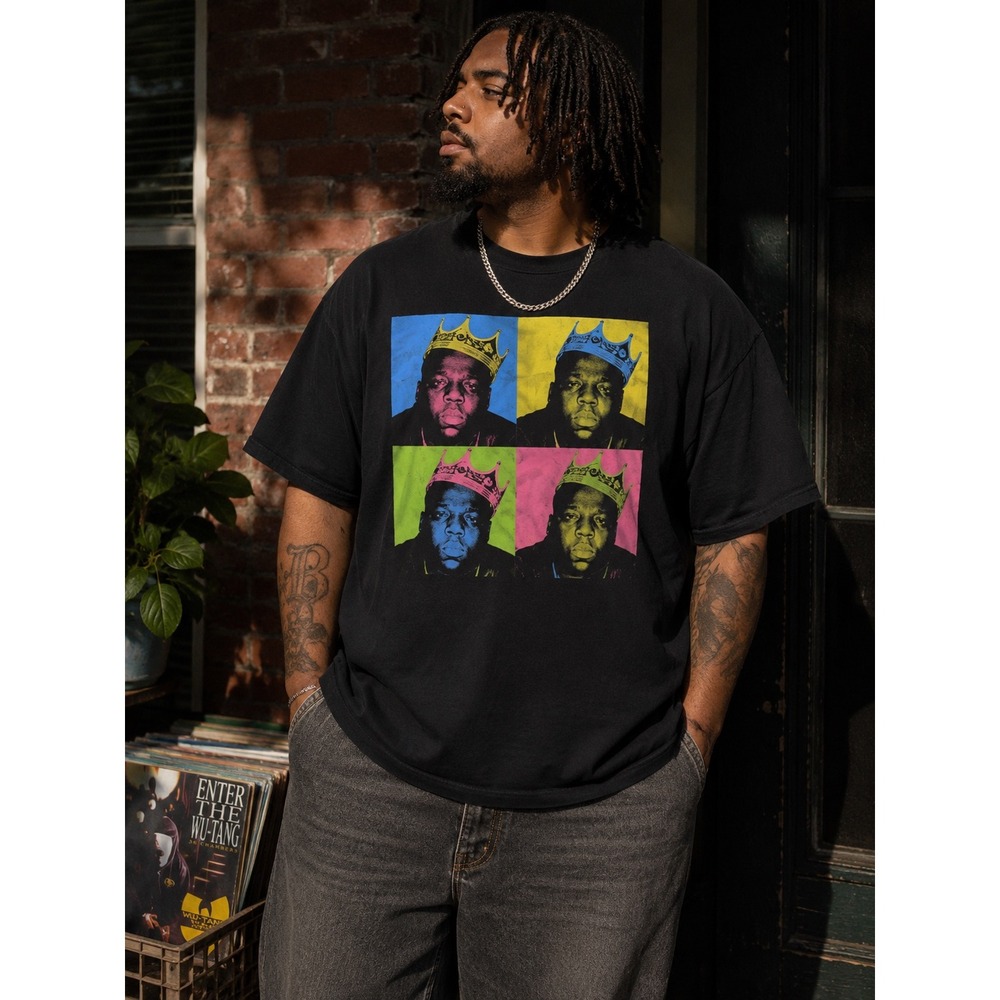 Notorious B.I.G. Biggie Smalls‎ Pop Art Crown Graphic T-Shirt Black Mens 2XL